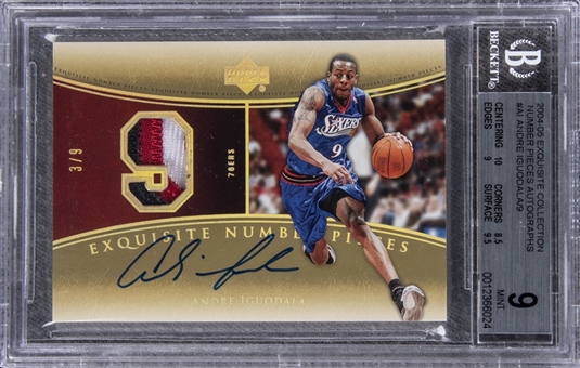 2004-05 UD "Exquisite Collection" Number Pieces Autographs #AI Andre Iguodala Signed Patch Rookie Card (#3/9) – BGS MINT 9/BGS 10 